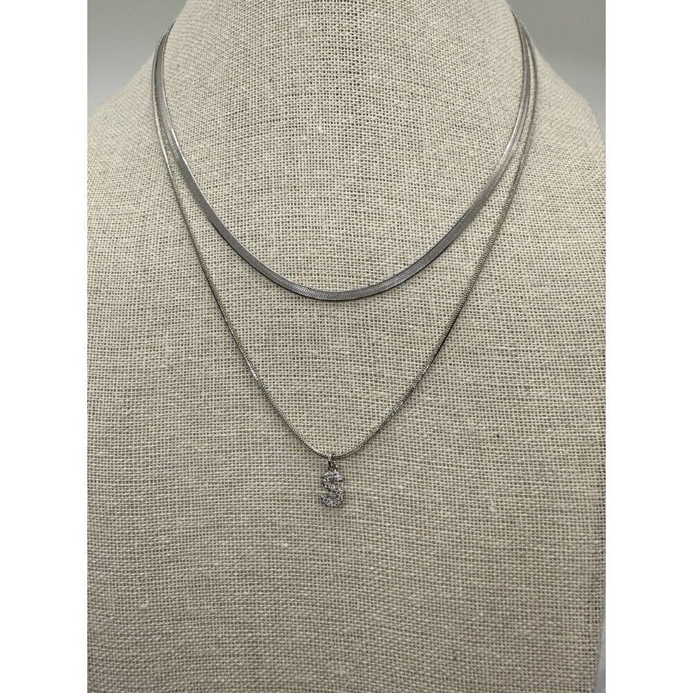 Letter S Necklace, Double Layer Initial S Pendant Necklace